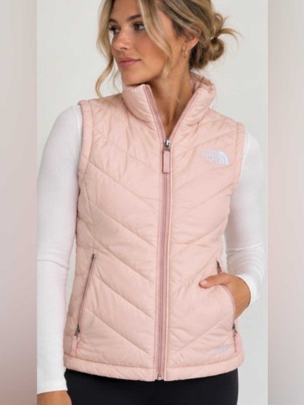 The North Face 550 Women’s Large Pink Down Puffer Vest Quilted Full Zip